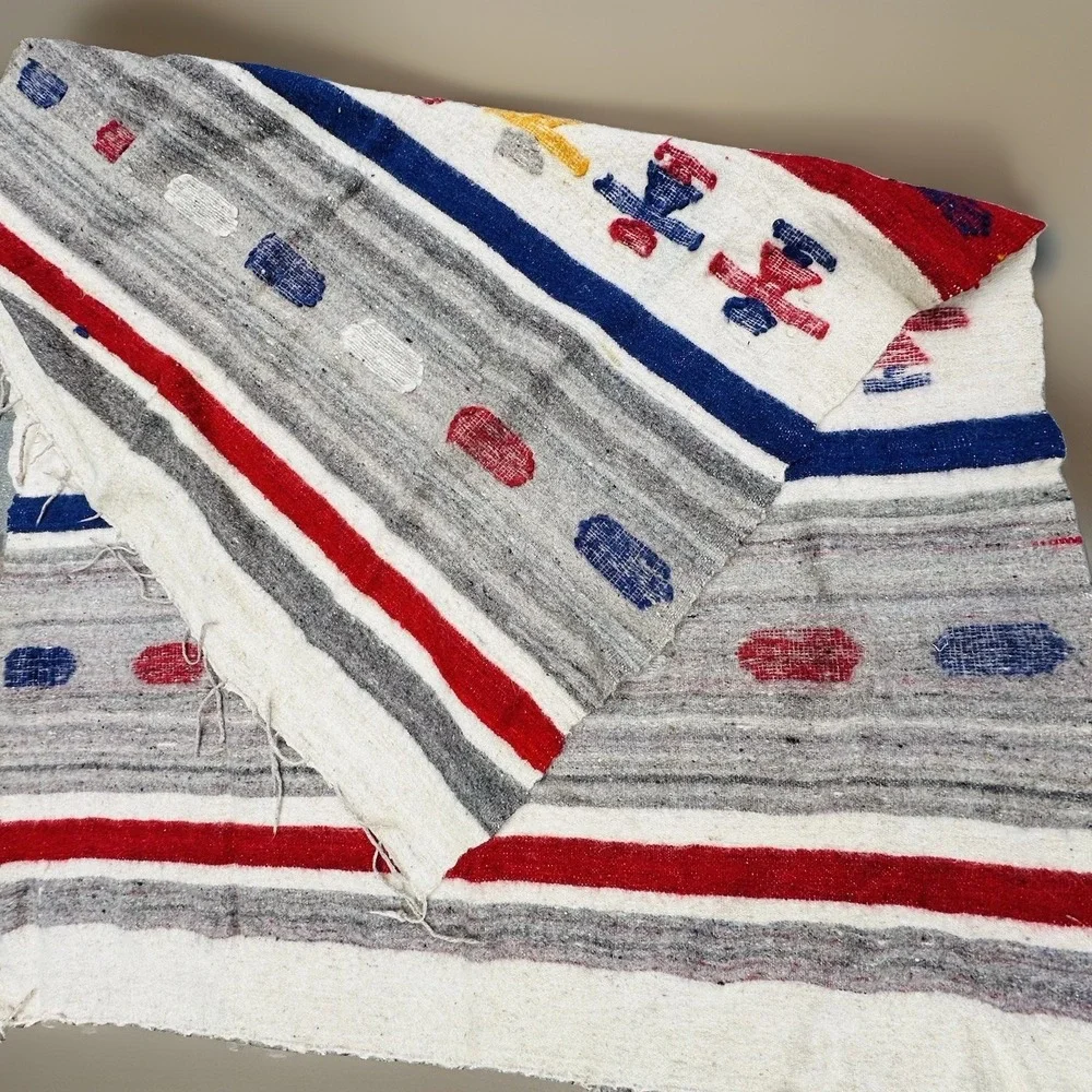 Handmade Wool Blanket Unisex 73x50 Multicolor Guatemalan Mayan Momostenango Art
